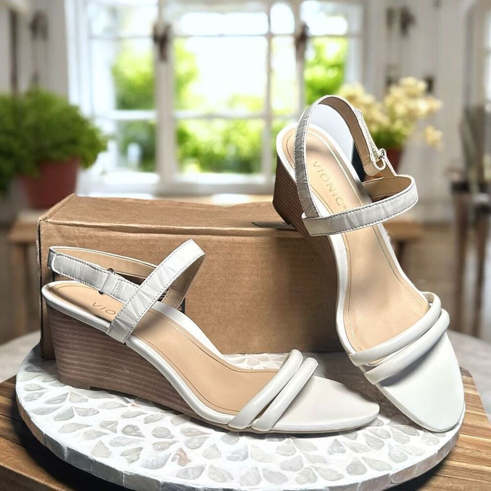 Vionic Emmy Supportive Wedge Sandals Leather Strappy Slingback Comfort Podiatris